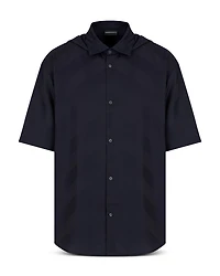Chevron Patterned Hooded Short Sleeve Button Down Shirt