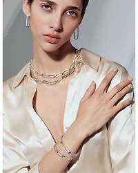 18K Yellow Gold & Sterling Silver Caviar Lux Diamond Interlocking Loop Bead Clip Bracelet - Exclusive