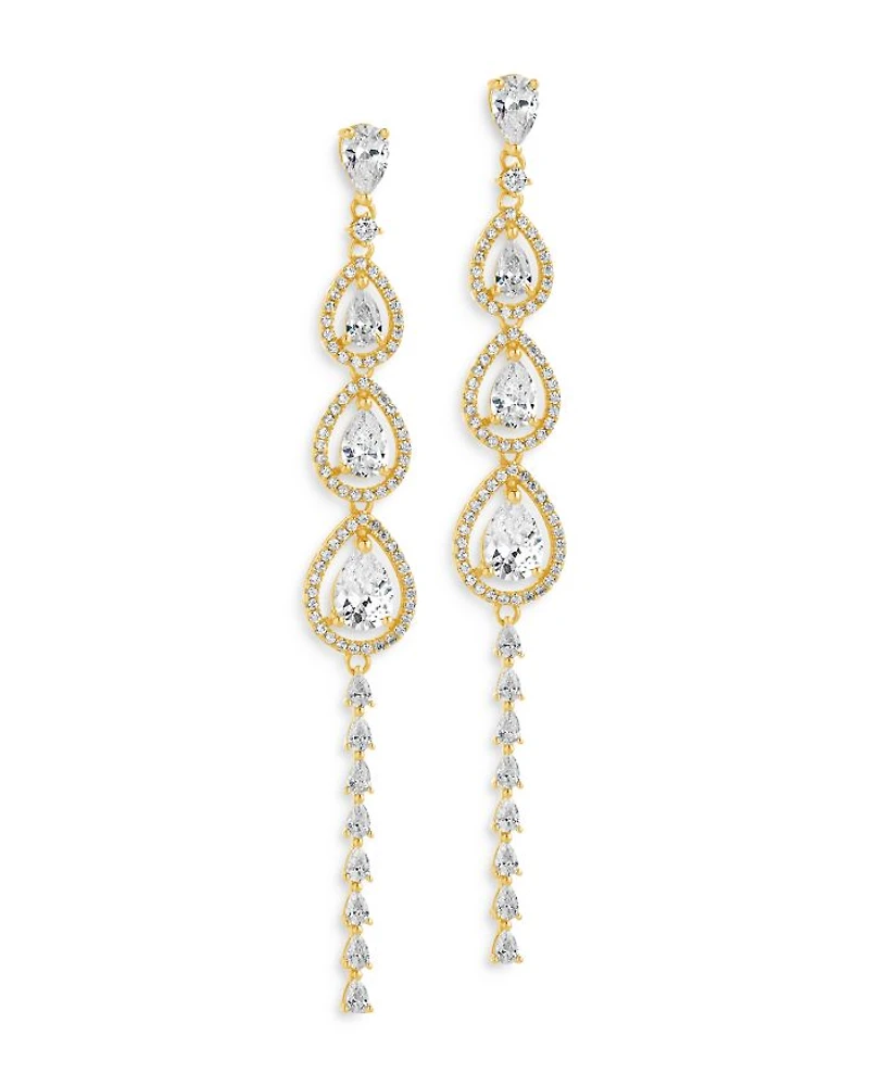 Angela Cubic Zirconia Linear Drop Earrings in 14K Gold Plated