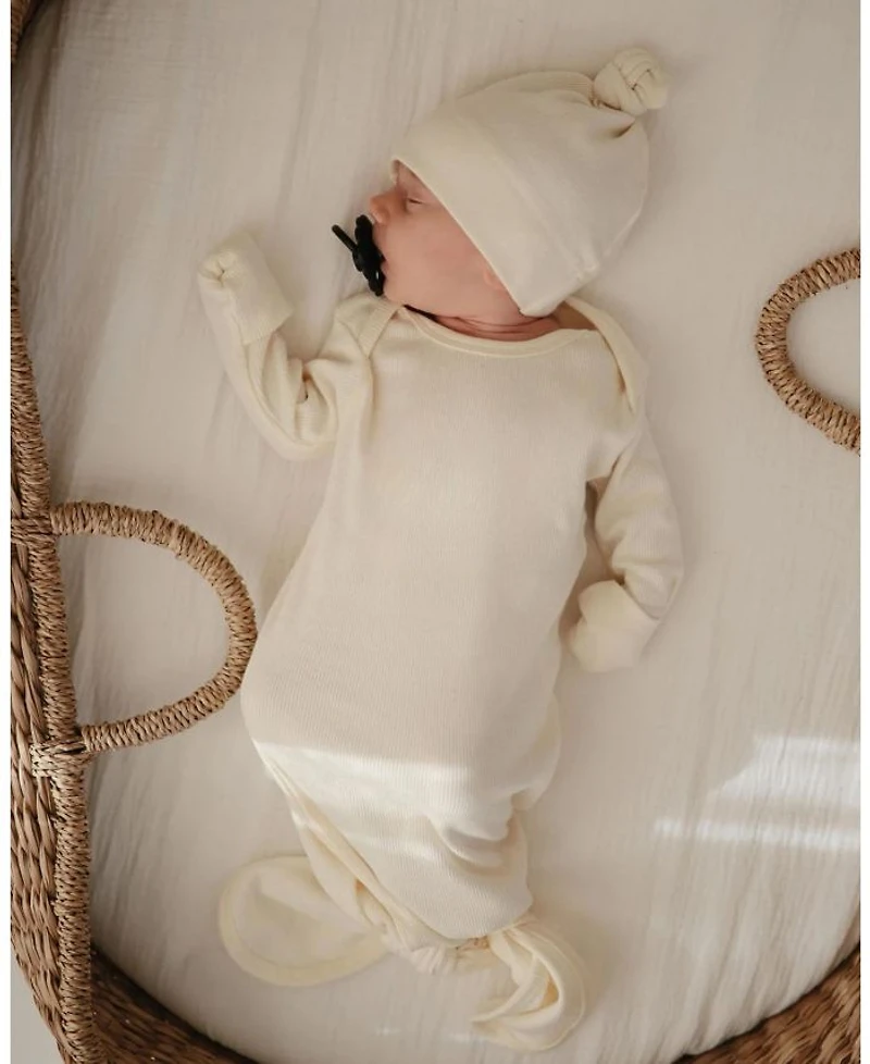 Ribbed Knotted Baby Gown + Beanie