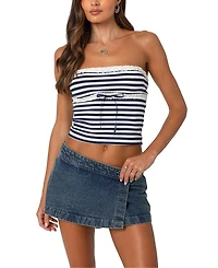 Edikted Striped Eyelet Trim Tube Top