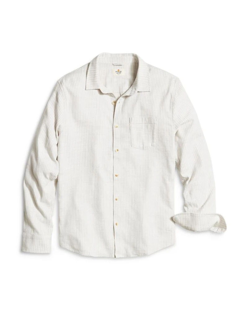 Cotton Stretch Stripe Regular Fit Button Down Selvage Shirt