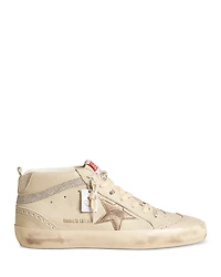 Golden Goose Women's Mid Star Almond Toe Patch & Crystal Fabric Sneakers