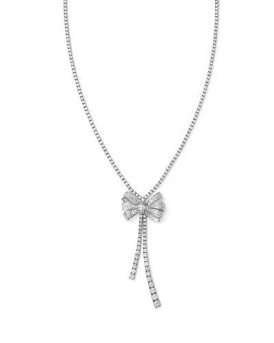 Diamond Bow Lariat Tennis Necklace in 14K White Gold, 10.00 tcw
