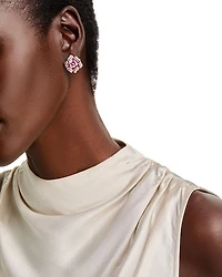 Pink Sapphire & Diamond Rose Flower Earrings in 14K Rose Gold