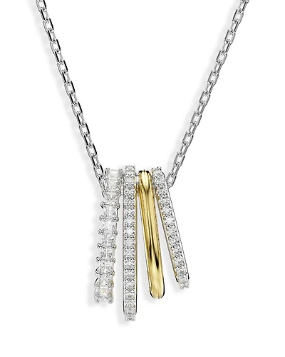 Hyperbola Crystal Multi Ring Pendant Necklace in Gold Tone & Rhodium Plated, 14.87"-16.87"