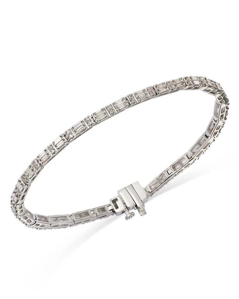 Diamond Round & Baguette Tennis Bracelet in 14K White Gold, 1.4 tcw