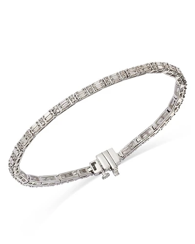 Diamond Round & Baguette Tennis Bracelet in 14K White Gold, 1.4 tcw