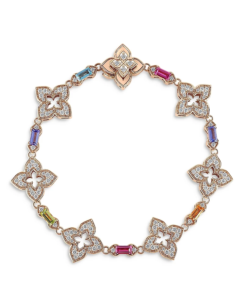 Roberto Coin 18K Yellow Gold Venetian Princess Carnival Multi Gemstone & Diamond Flower Link Bracelet