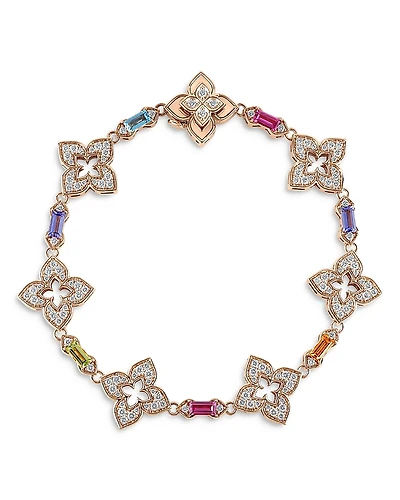 Roberto Coin 18K Yellow Gold Venetian Princess Carnival Multi Gemstone & Diamond Flower Link Bracelet