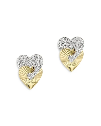 Phillips House 14K Yellow Gold Aura Diamond Double Heart Stud Earrings