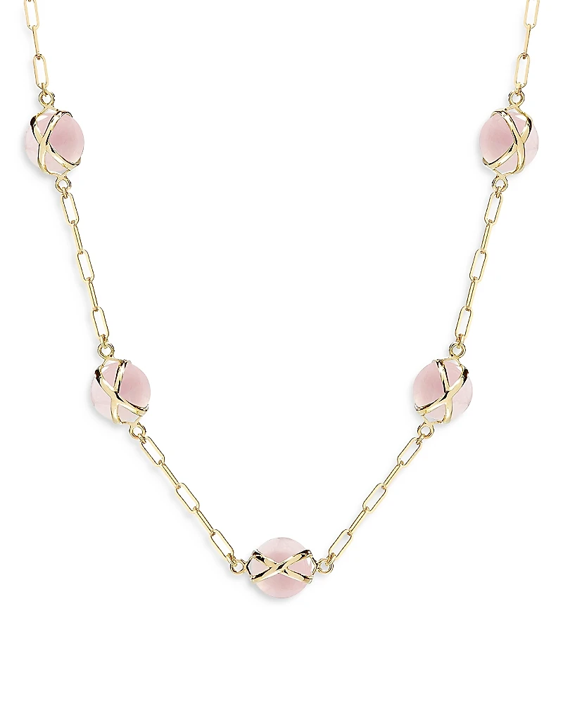 L. Klein 18K Yellow Gold Prisma Rose Quartz Paperclip Link Collar Necklace, 16-18