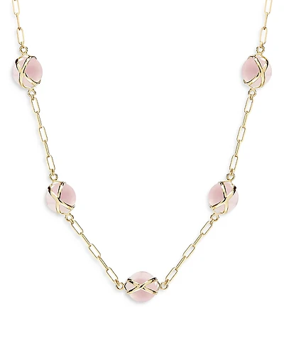L. Klein 18K Yellow Gold Prisma Rose Quartz Paperclip Link Collar Necklace, 16-18