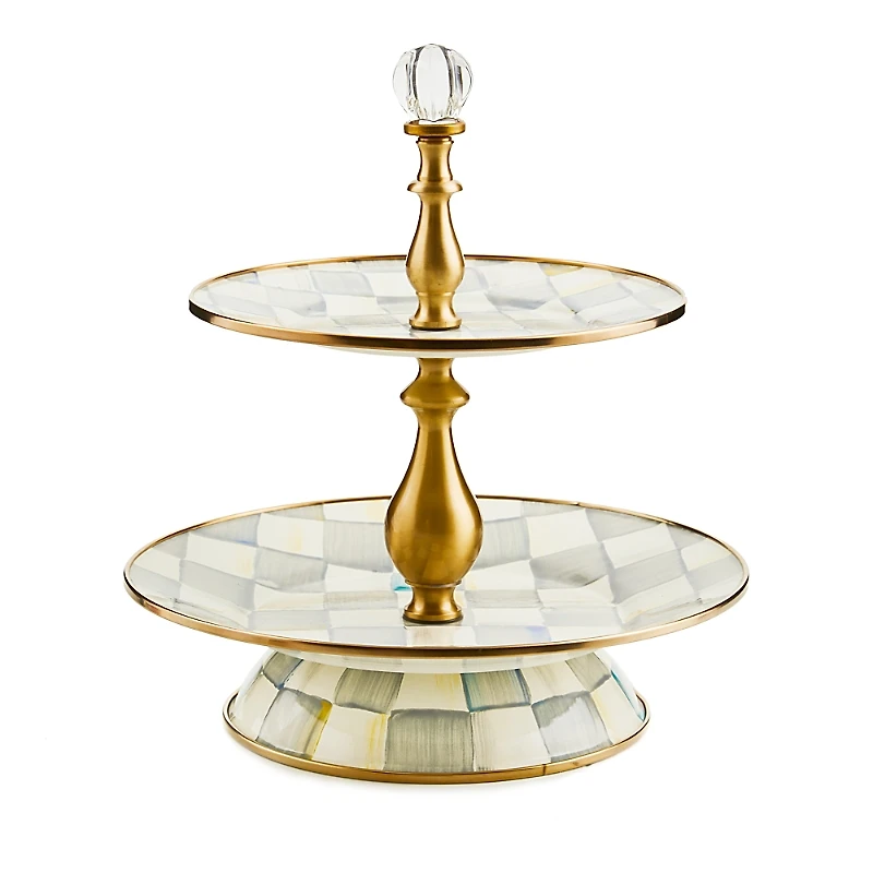 Mackenzie-Childs Sterling Check Two Tier Sweet Stand