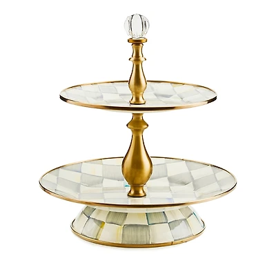 Mackenzie-Childs Sterling Check Two Tier Sweet Stand