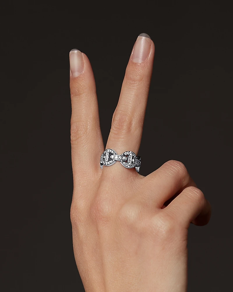 Hoorsenbuhs 18K White Gold Dame Classic Diamond Tri Link Antiquated Ring