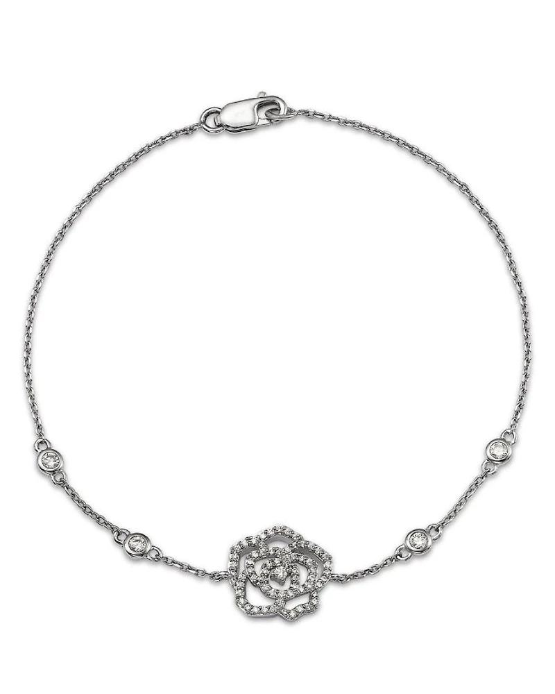 Diamond Flower Station Bracelet in 14K White Gold, 0.33 tcw