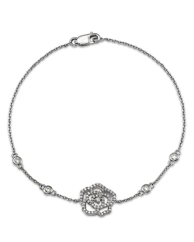 Diamond Flower Station Bracelet in 14K White Gold, 0.33 tcw