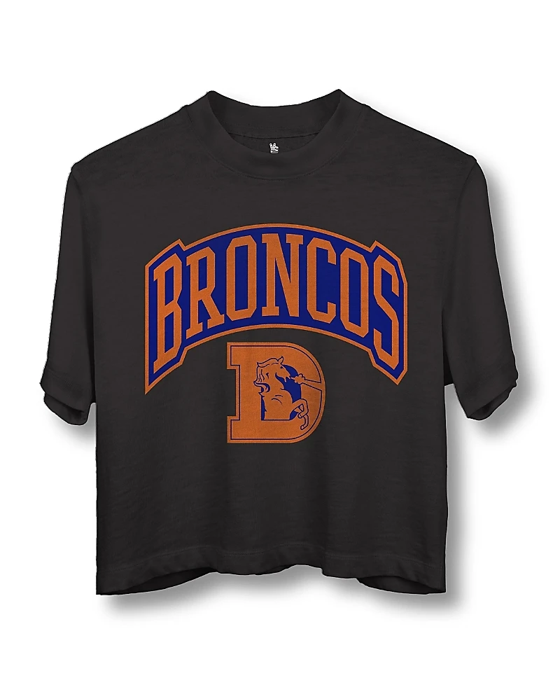 Junk Food Clothing Women's Nfl Denver Broncos Blitz Mock Neck Crop Tee