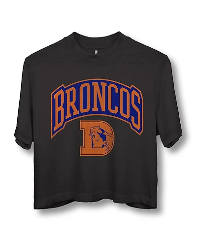 Junk Food Clothing Women's Nfl Denver Broncos Blitz Mock Neck Crop Tee