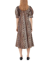 Leopard Cotton Poplin V Neck Maxi Dress