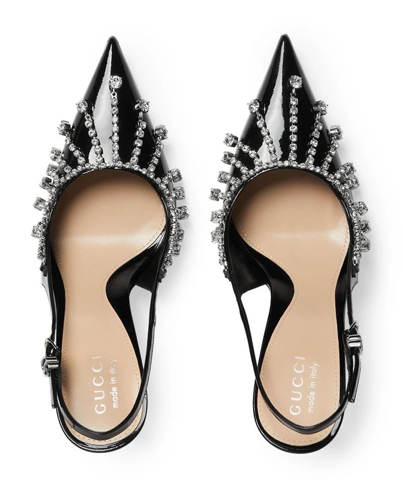 Women's Vernice Pointed Toe Crystal Chain Detail High Heel Slingback Pumps