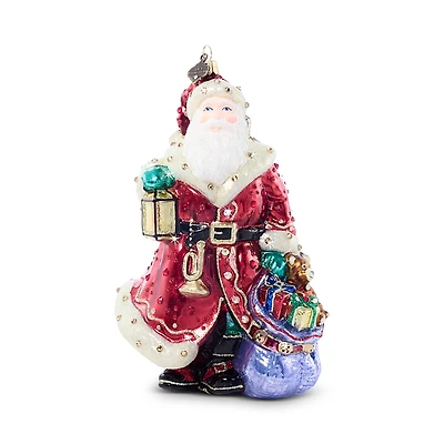 Jay Strongwater Bountiful Santa Glass Ornament