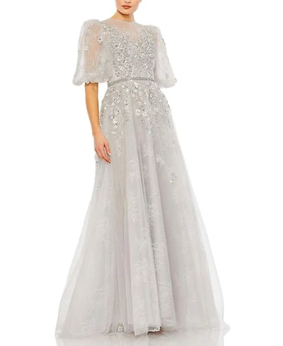 Embellished Puff Sleeve A Line Gown