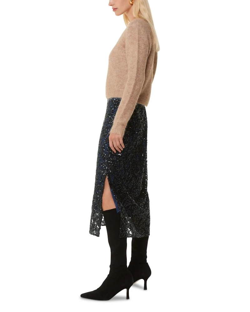 Floral Sequins Midi Skirt