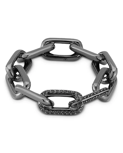 Men's 18K Black Gold Black Diamond Pavé Large Chain Link Ring
