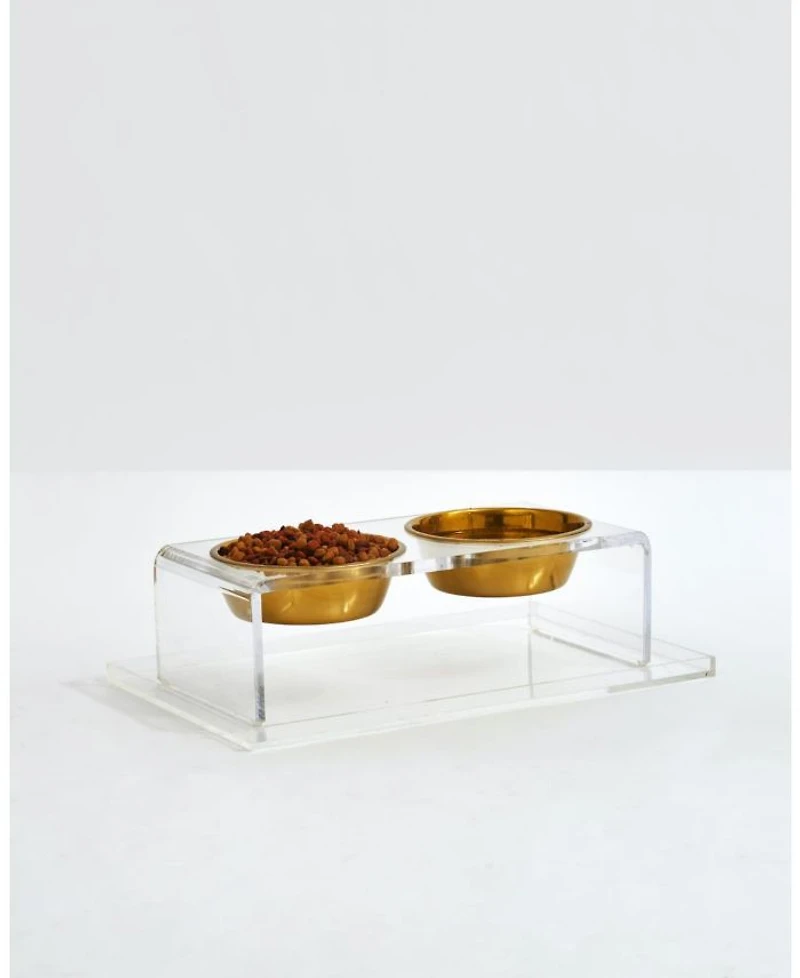 Small Clear Double Bowl Pet Feeder, 1 Quart Bowls