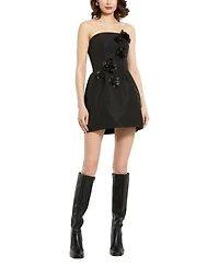 Faille Strapless Mini Dress With 3D Flower Details