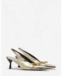 Women's Bow Slingback Pumps Crackled Metallic Leather