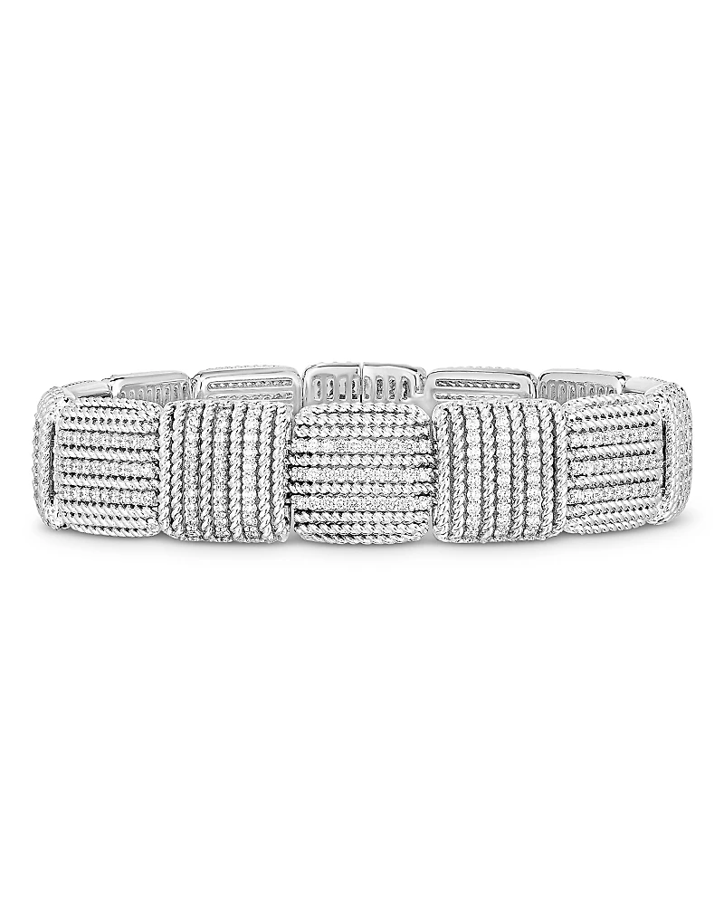 Roberto Coin 18K White Gold Opera Diamond Square Rope Segment Statement Bracelet