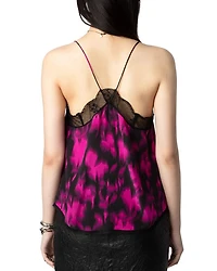 Christy Silk Printed Lace Trim Cami
