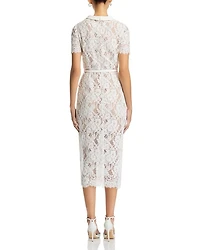 White Lace Button Midi Dress