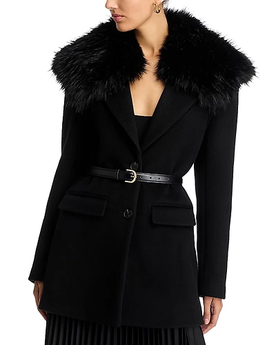 Self-Portrait Faux Fur Collar Coat