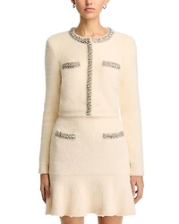 Cream Rhinestone Trim Knit Cardigan