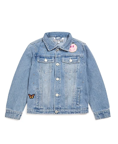 Little Chicken Girls' Jeweled Patched Denim Jacket, Kid, Big Kid