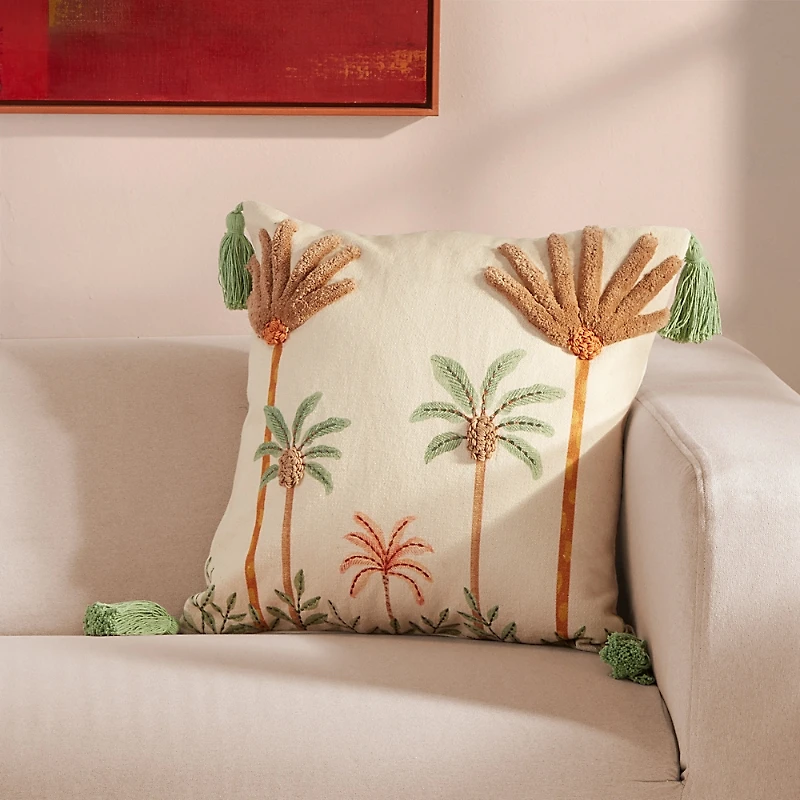 Roselli Trading Palm Embroidered Decorative Pillow, 20 x 20