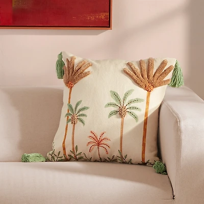 Roselli Trading Palm Embroidered Decorative Pillow, 20 x 20