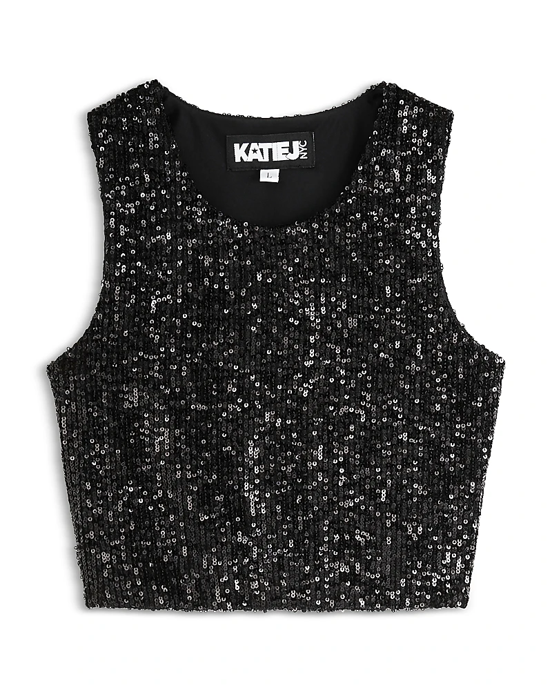 KatieJnyc Girls' Miley Cropped Sequined Top - Big Kid