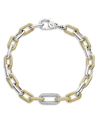18K Yellow Gold & Silver Caviar Lux-Clip Diamond Link Bracelet