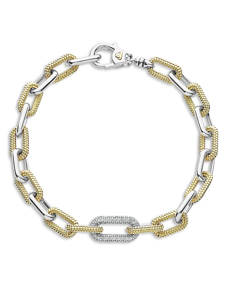 Lagos 18K Yellow Gold & Silver Caviar Lux-Clip Diamond Link Bracelet
