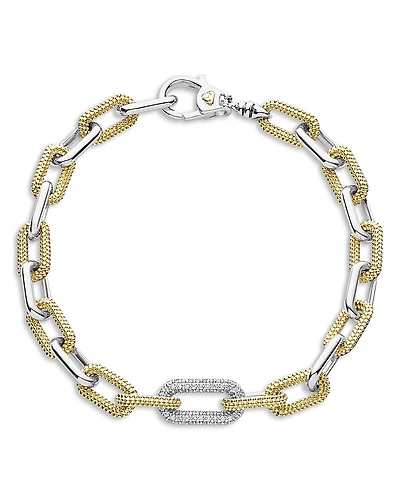 Lagos 18K Yellow Gold & Silver Caviar Lux-Clip Diamond Link Bracelet