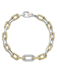 Lagos 18K Yellow Gold & Silver Caviar Lux-Clip Diamond Link Bracelet
