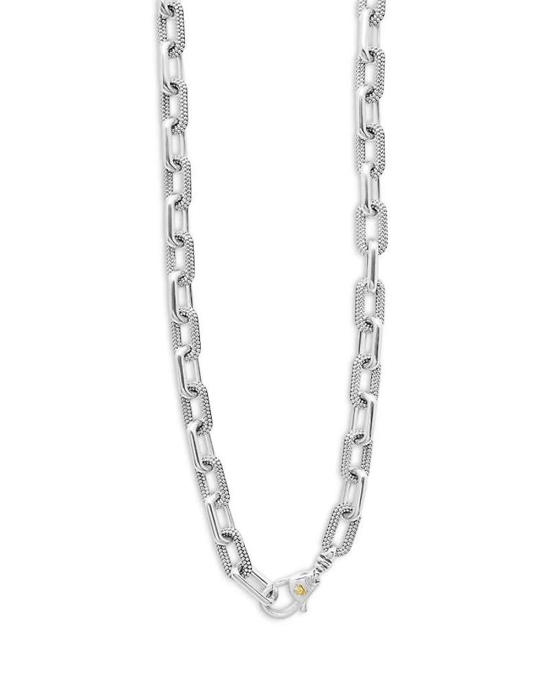 18K Yellow Gold & Silver Caviar Lux-Clip Diamond Link Necklace, 18