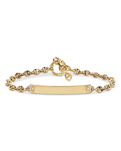 18K Yellow Gold Open Link Monogram Plate Bracelet with Diamonds, 0.16 tcw