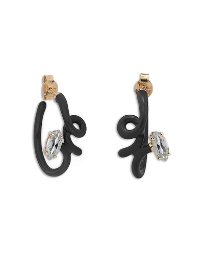 9K Yellow Gold & Sterling Silver You're So Vine Smokey Quartz Black Hoop Earrings