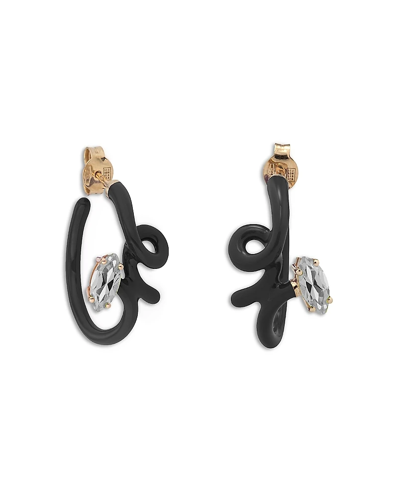 Bea Bongiasca 9K Yellow Gold & Sterling Silver You're So Vine Smokey Quartz Black Hoop Earrings